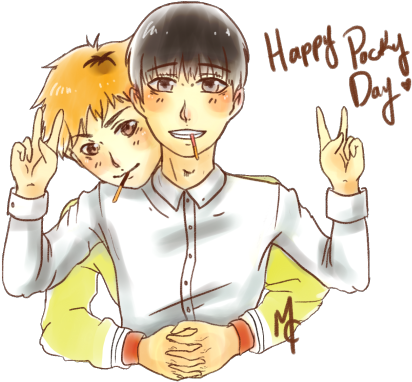 Happy Pocky Day~ Boy Am I Late Again, Oh Well - Cartoon (500x427), Png Download