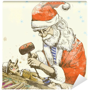 Santa Claus As A Sculptor Carves Puppet Pinocchio Wall - Santa Claus As A Carver Sculpting Pinoc Large Mug (400x400), Png Download