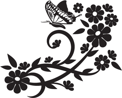 Elegant Floral Wall Decal - Beautiful Flower Clipart Black And White (451x451), Png Download