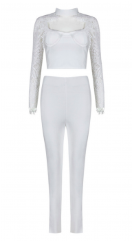 "dana" Sexy White Lace And Bandage Two Piece Pants - Trousers (350x350), Png Download