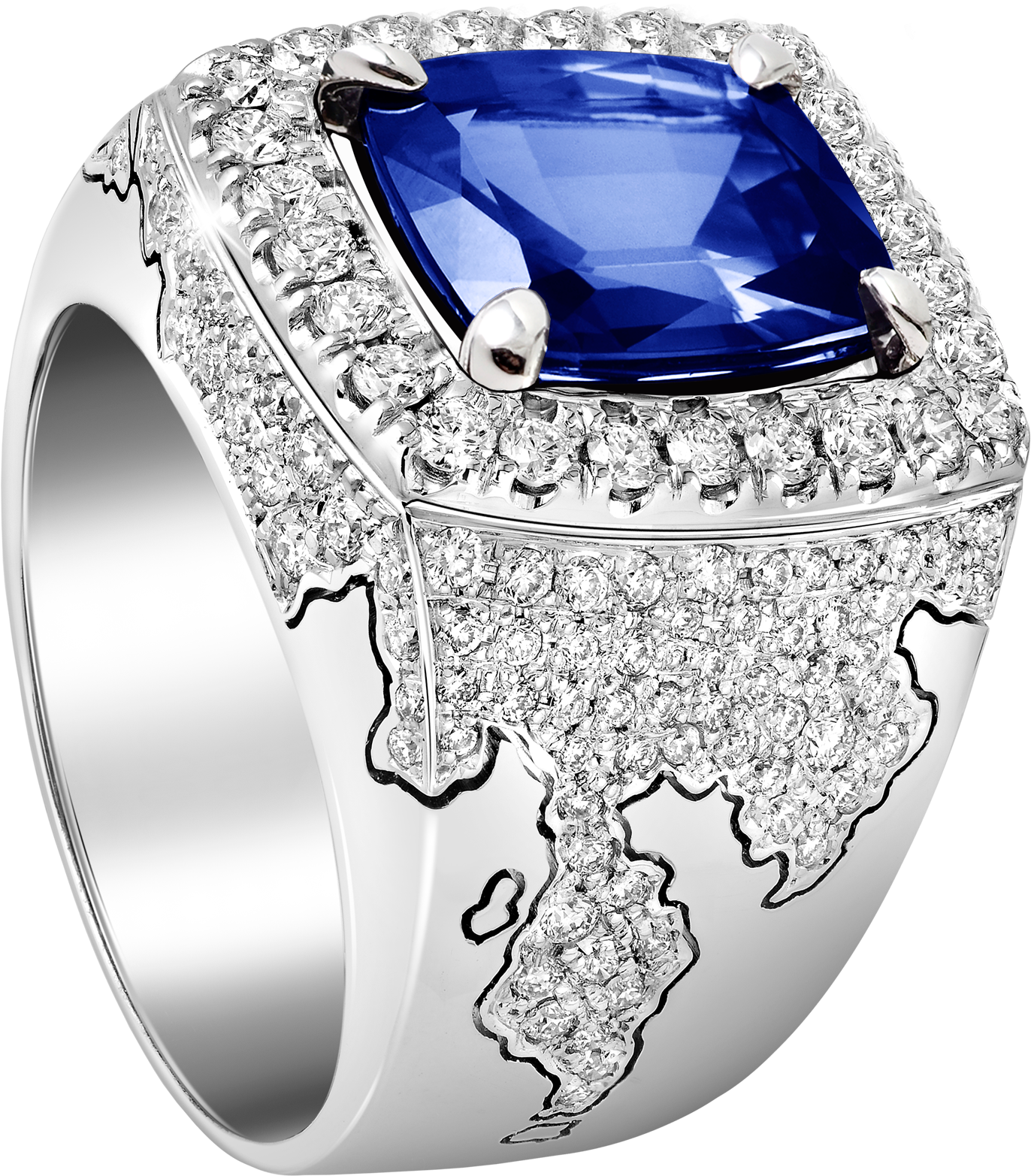 Conqueror Square Blue Sapphire Ring - Engagement Ring (1400x1564), Png Download