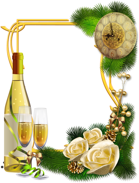 3d Birthday Card, Christmas Frames, Christmas Pictures, - New Years Champagne Png (459x600), Png Download
