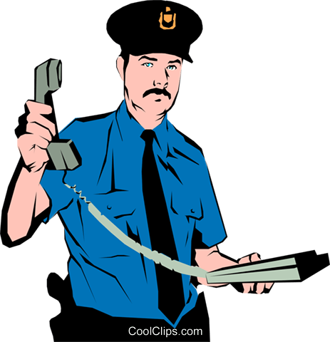 Policeman Royalty Free Vector Clip Art Illustration - Police On Phone Clipart (463x480), Png Download