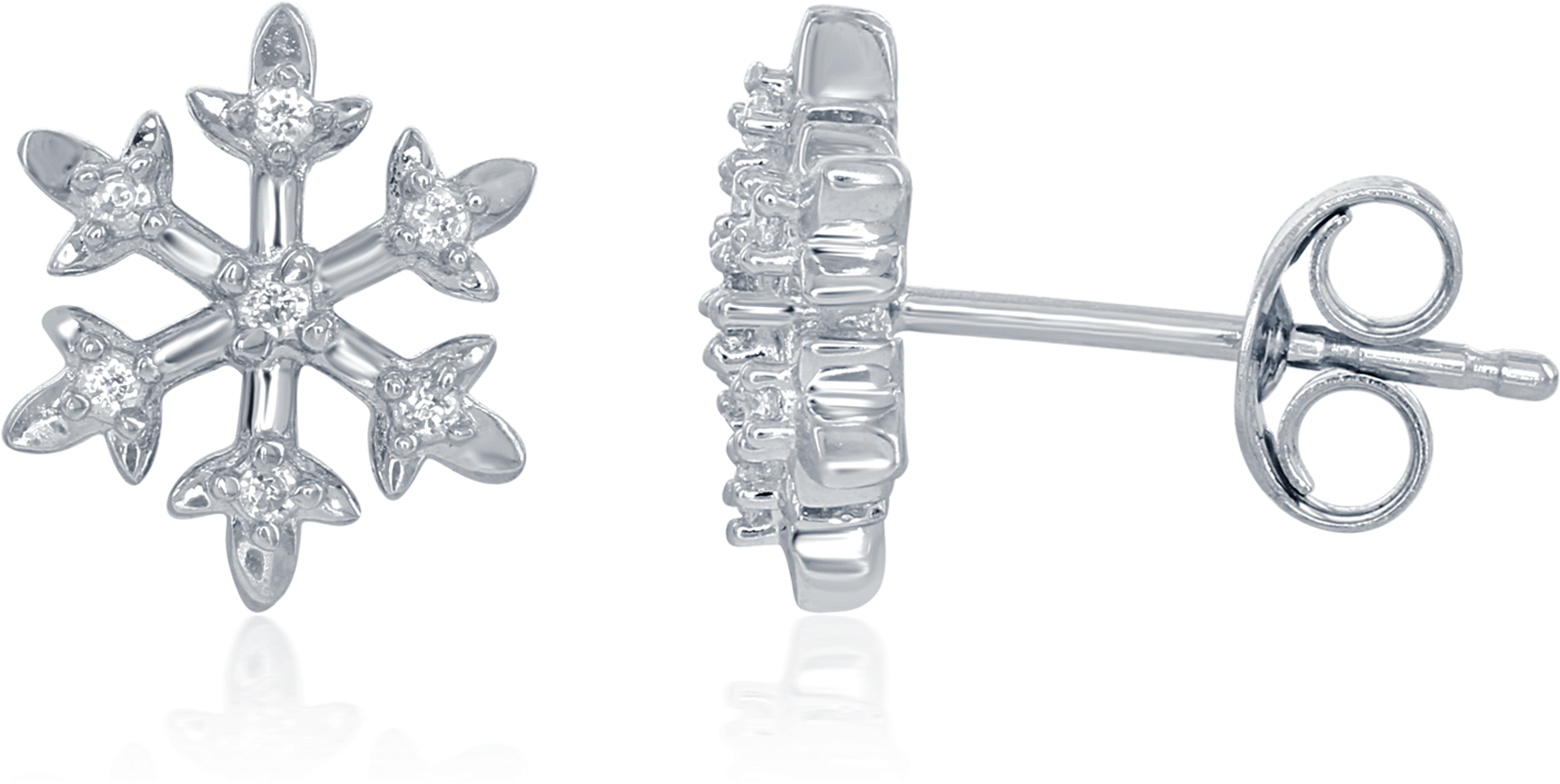 Enchanted Disney's Elsa Sterling Silver 1/15ctw Diamond - Elsa Snowflake Diamond Stud Earrings (2000x2000), Png Download