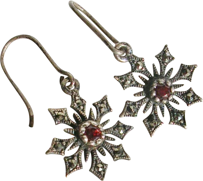 Sterling Silver Snowflake With Marcasite And Garnet (679x679), Png Download