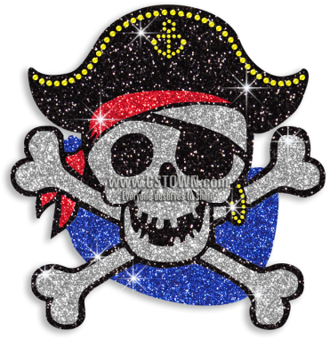 Skull Pirate With Crossbones Glitter Iron On Motif - Clip Art (450x450), Png Download
