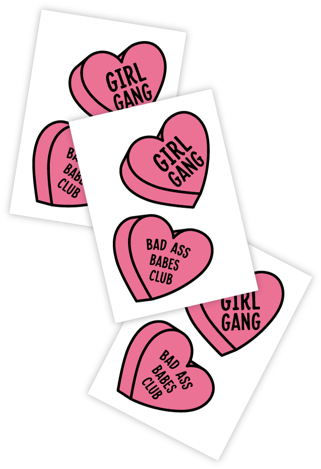Girl Gang And Bad Ass Babes Club Pink Hearts Temporary - Girl Gang Tattoo (810x1080), Png Download