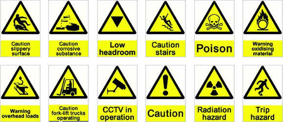 Hazard And Safety Signs - Safety Signs And Hazard Symbols (580x250), Png Download