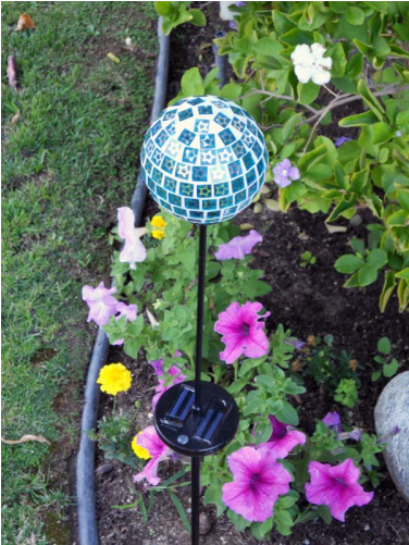 Solar Powered Mosaic Glass Blue Ball Color Changing (500x500), Png Download