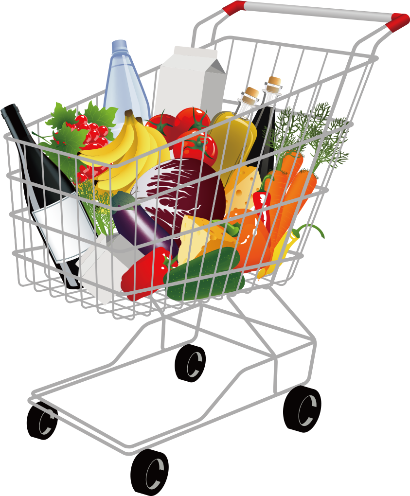 Grocery Shopping Cart Png Pic - Food Shopping Vector Png (937x1091), Png Download