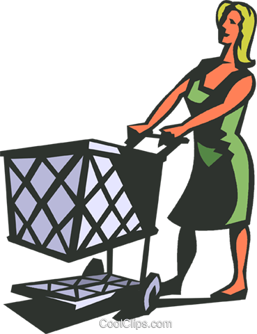 Woman With Grocery Cart Royalty Free Vector Clip Art - Carrinho De Supermercado Png (369x480), Png Download