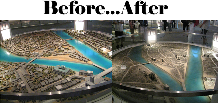 A Model Of Hiroshima Before And After The Bomb - Hiroshima Model (700x350), Png Download