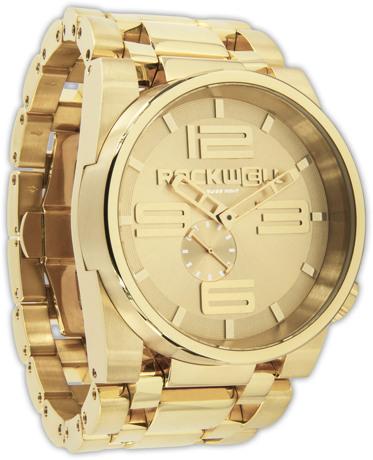 Download Rockwell Watches Online Mens Large Face Gold Watch PNG Image