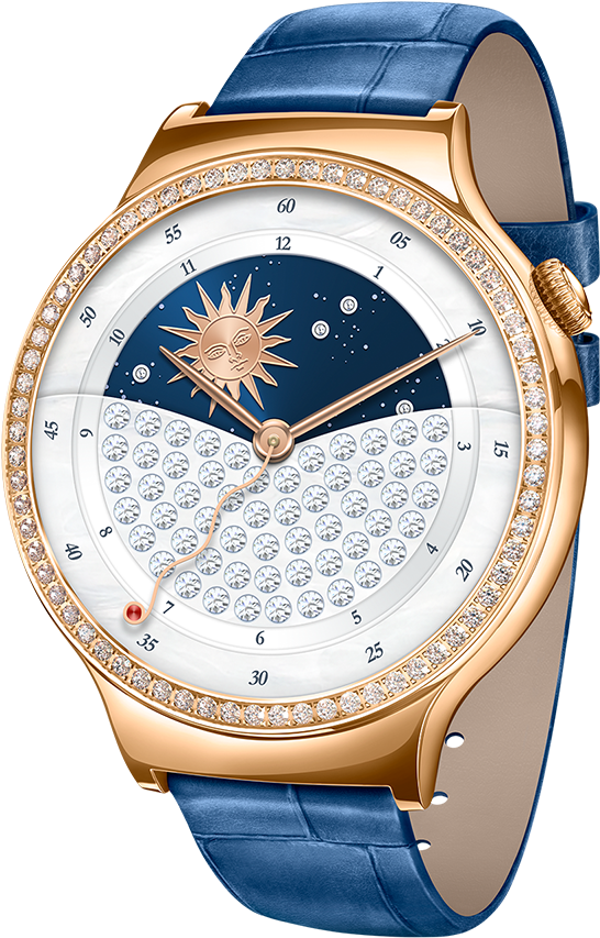 Style 1 2 - Huawei Watch Swarovski With Blue Leather Strap Rose (743x1029), Png Download