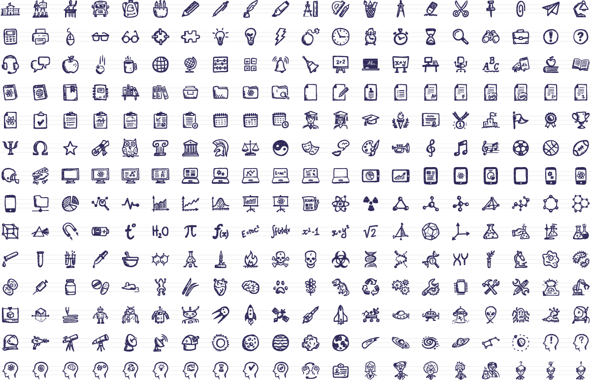 Brainy Icons Ultimate 280 Hand-drawn Science And Education - Icons Png (1200x771), Png Download