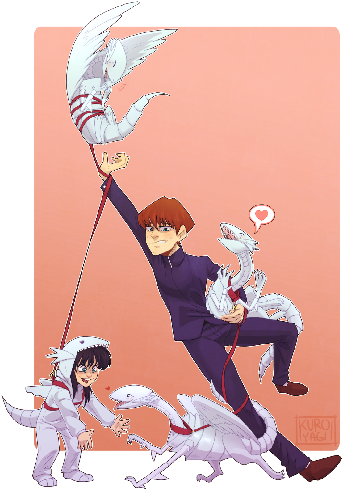 Seto Kaiba And His Three Blue Eyes White Dragons, Plus - Anime (640x808), Png Download