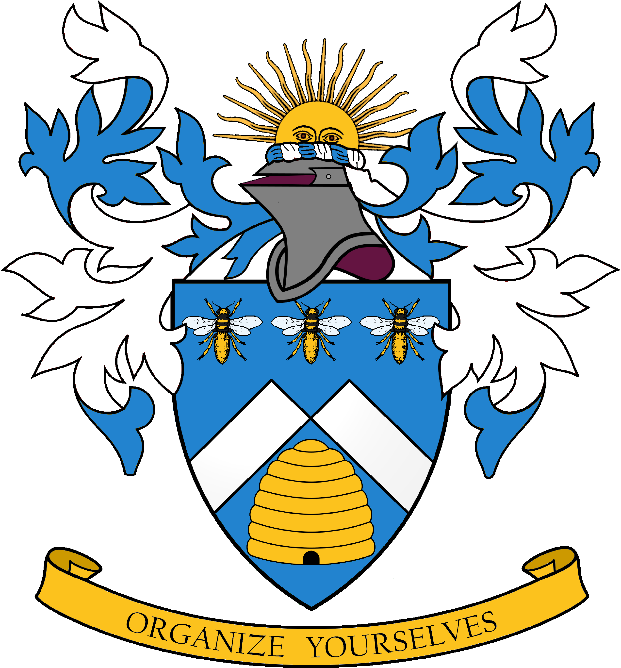 Azure, A Chevron Fracted Argent, In Chief Three Bees - Coat Of Arms Beehive (2550x3060), Png Download