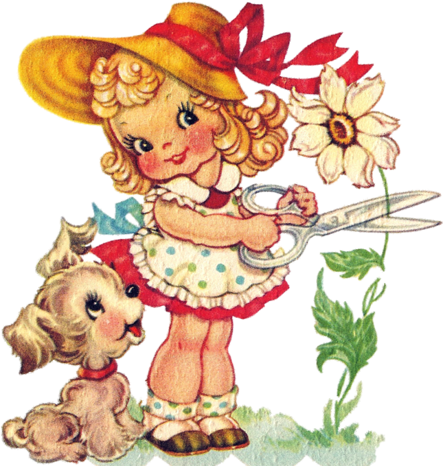 Ilustrações Infantis Em Imagens Png - Pretty Vintage Little Girl Clip Art (679x700), Png Download