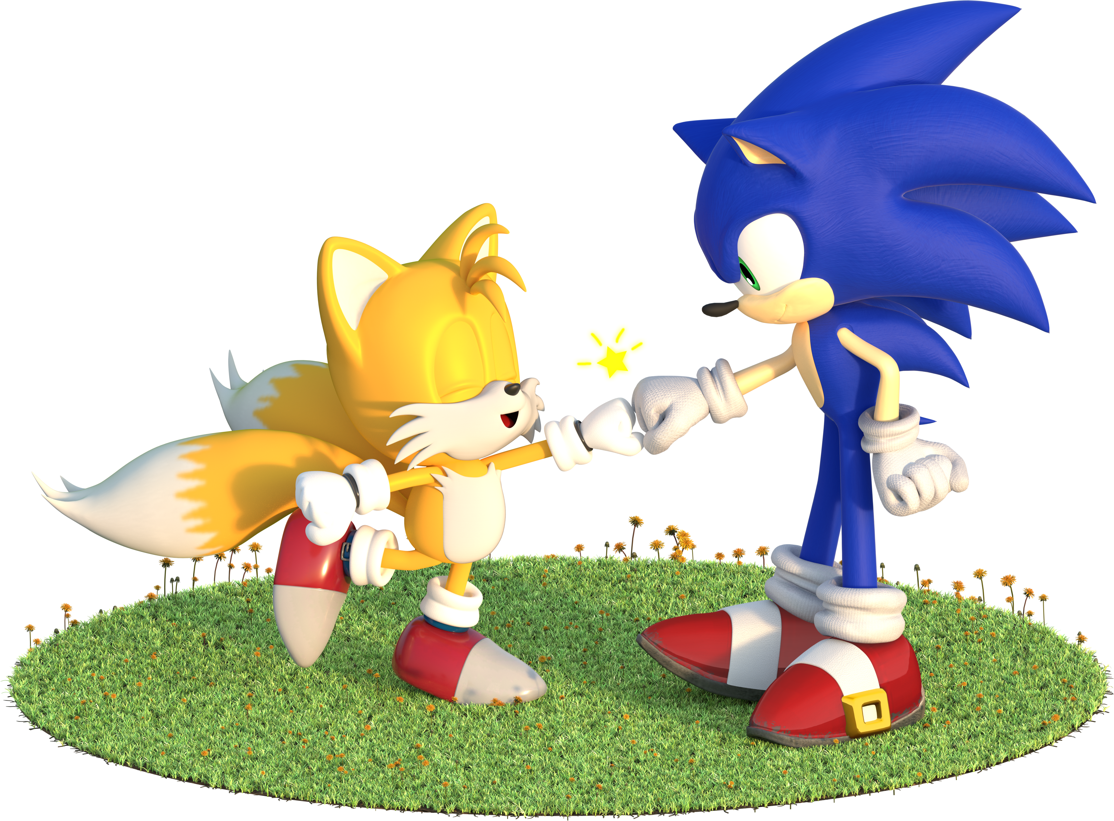 Here's A Cute Fist Bump Between Sonic And Classic Tails - Sonic And Tails Fist Bump (3806x2805), Png Download
