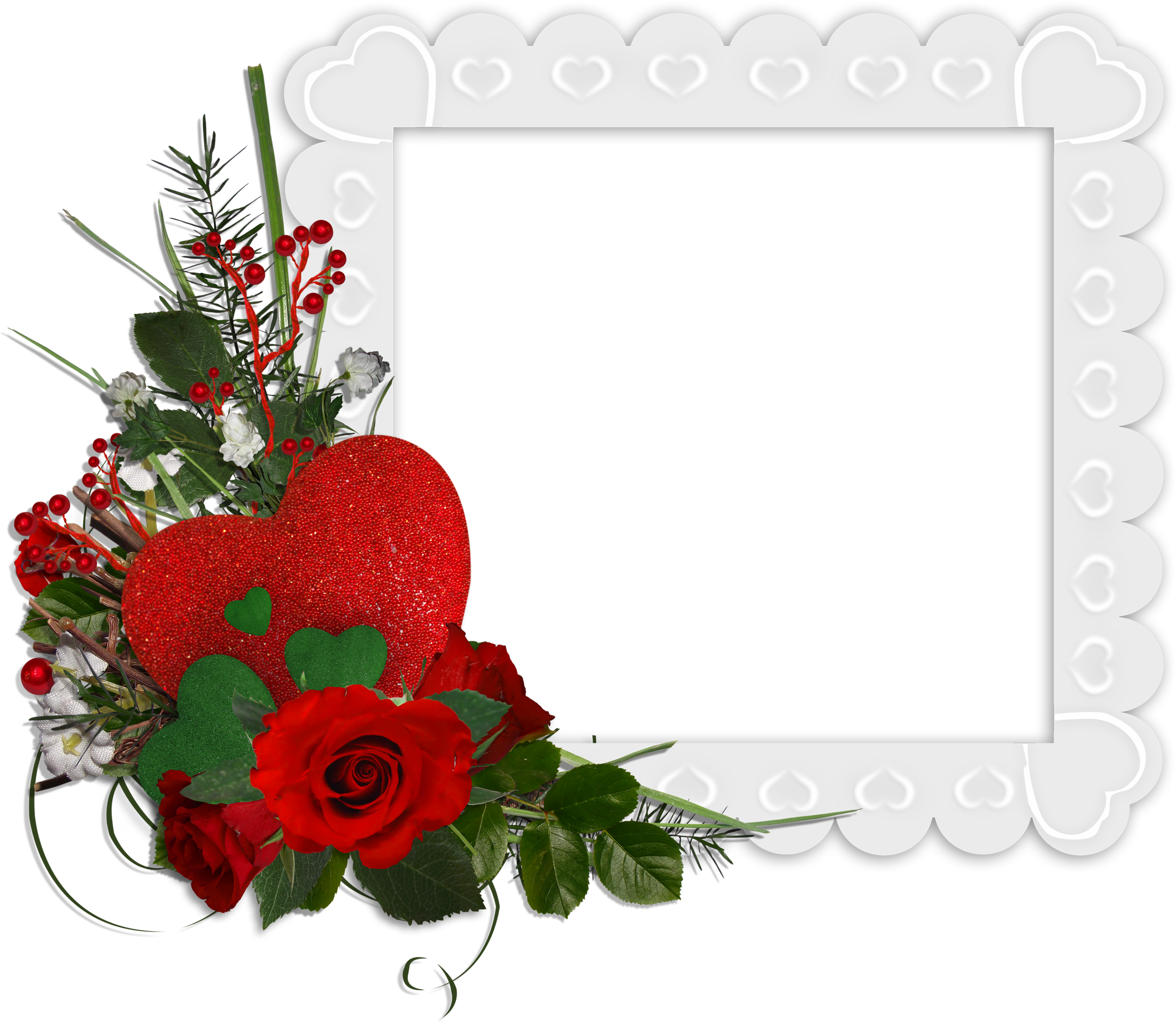 Beautiful White Transparent Frame With Hearts And Red - Beautiful Rose Flower Frames (2200x1913), Png Download