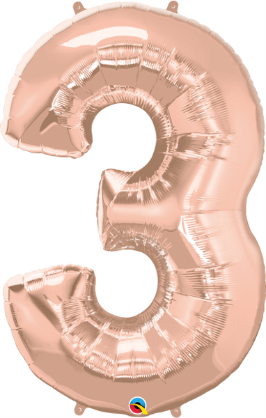 Rose Gold Number - Number Three Gold Foil Balloon (382x600), Png Download