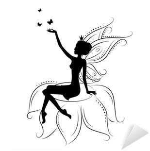 Beautiful Fairy Silhouette On A White Background - Fairy Sitting On A Flower (400x400), Png Download