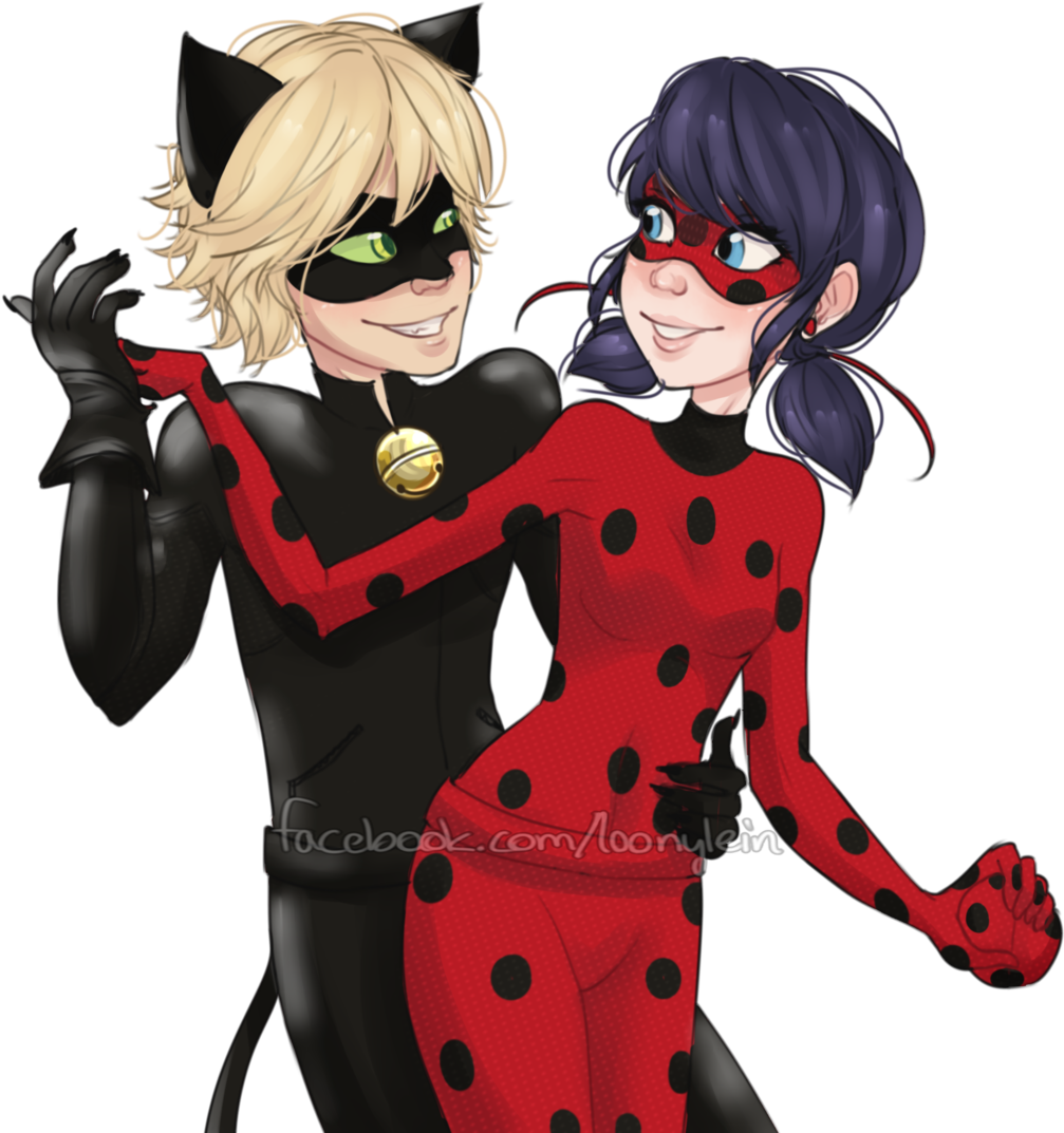 Miraculous Ladybug Wallpaper Titled Ladybug And Chat - Miraculous Ladybug And Cat Noir Png (1024x1101), Png Download