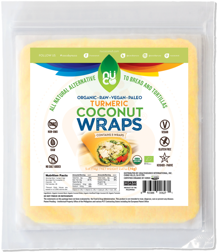 Nuco Organic Turmeric Coconut Wraps 5 Pack - Nuco Coconut Wraps, Turmeric, 5 Pack - 5 Pack, 14 G (887x1024), Png Download