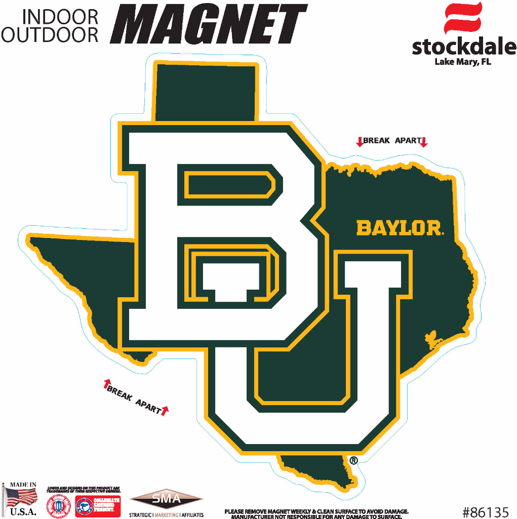 Baylor Bears 6" X 6" State Shape Car Magnet, Multi (1280x1024), Png Download