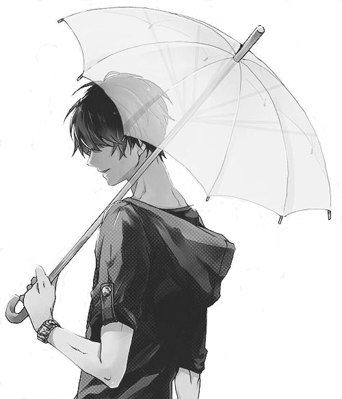 Monochrome Anime Guy Holding An Umbrella Render By - Sad Boy Alone Png (500x583), Png Download
