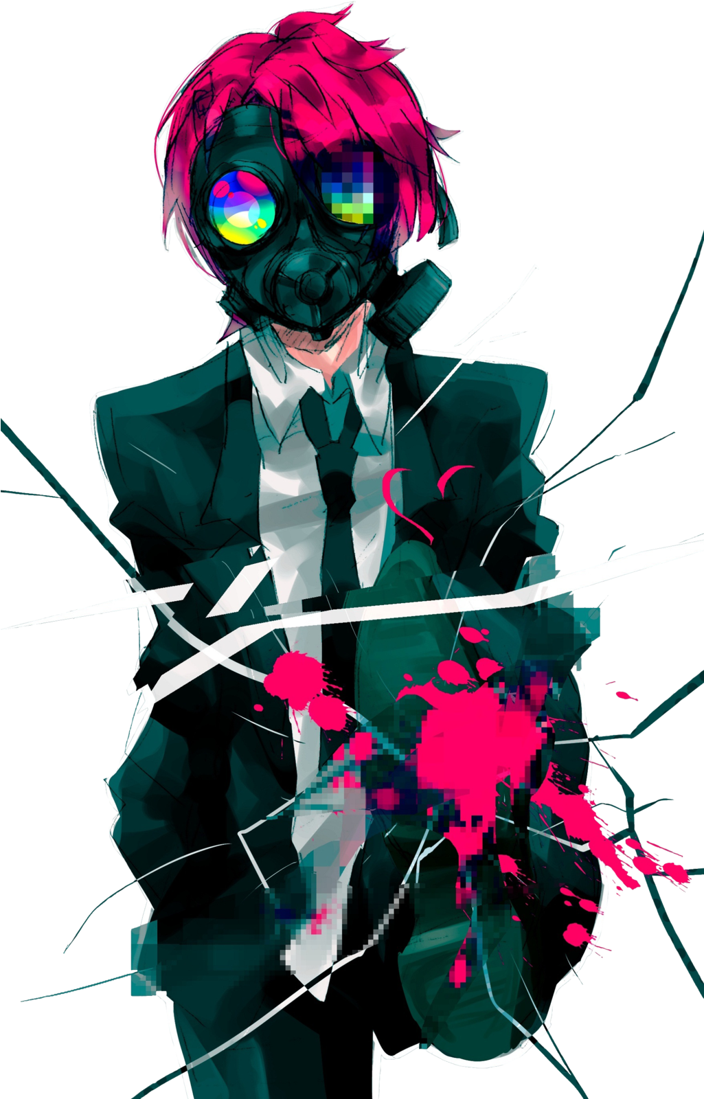 Banner Black And White R I P My - Gas Mask Anime Art (1024x1619), Png Download