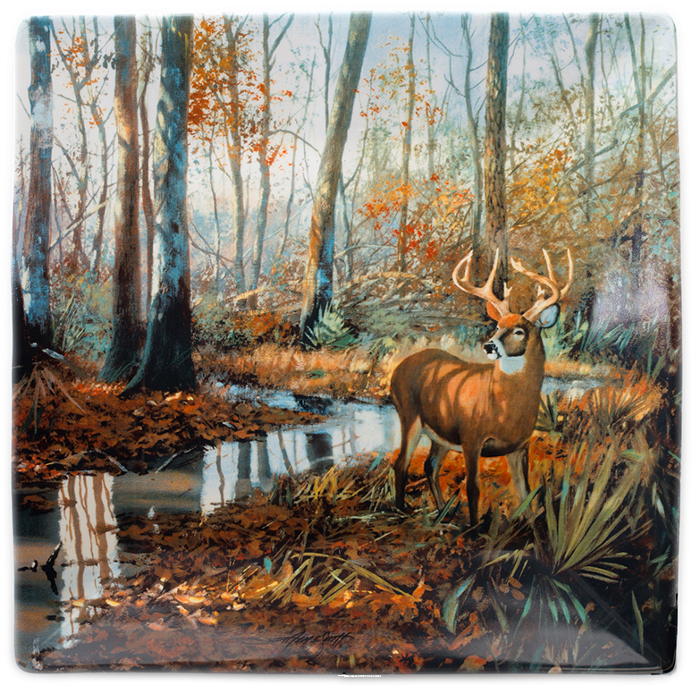 Brett Smith Sporting Art Swamp Buck Platter (842x797), Png Download
