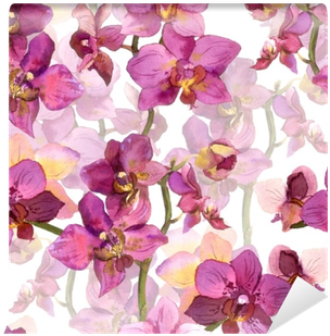 Floral Seamless Background With Watercolor Painted - Orchids (400x400), Png Download