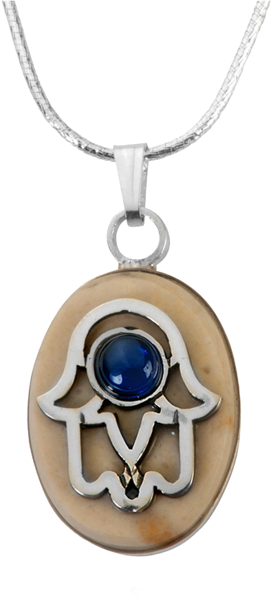 Temple Mount Stone With Silver Hamsa - Jerusalem Stone And Silver Oval Hamsa Necklace (1000x1000), Png Download
