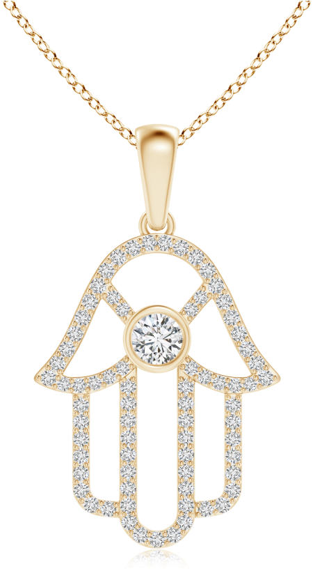 Lab Grown Diamond Hamsa Hand Necklace - Bezel Set Diamond Hamsa Hand Pendant In Rose Gold (900x900), Png Download