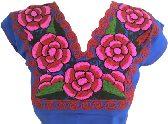 Blue Mexican Blouse With Flowers - Floral Design (600x450), Png Download