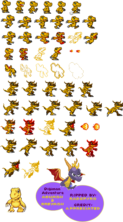 Agumon & Greymon - Agumon Sprites Png (426x754), Png Download