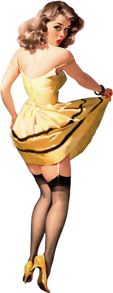 Pin-up Girl In Yellow Dress - Pin Up Girl Poster (398x1028), Png Download