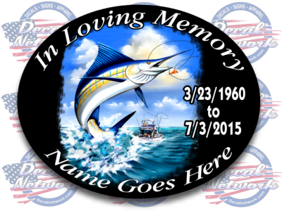 In Loving Memory Decals - Jumping Marlin Fishing Cutout Vinyl Sticker Laptop (400x300), Png Download
