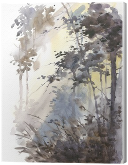Watercolor Hand Painted Abstract Landscape, Deep Forest, - Watercolor Painting (400x400), Png Download