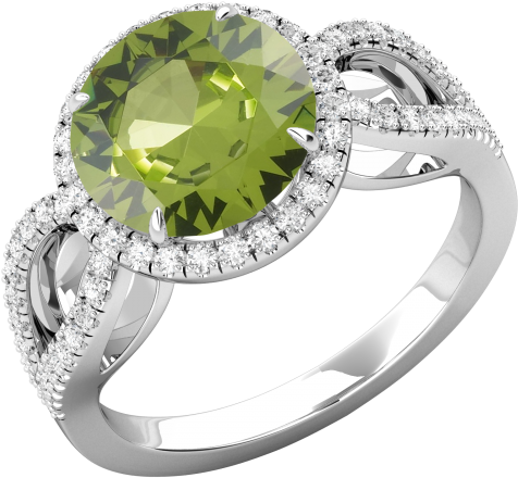 A Stunning Rare Pakistan Peridot And Diamond Halo Ring - Peridot And Diamond Ring (500x500), Png Download