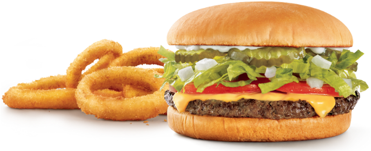 Sonic Drive In - Cheeseburger And Onion Rings (747x322), Png Download