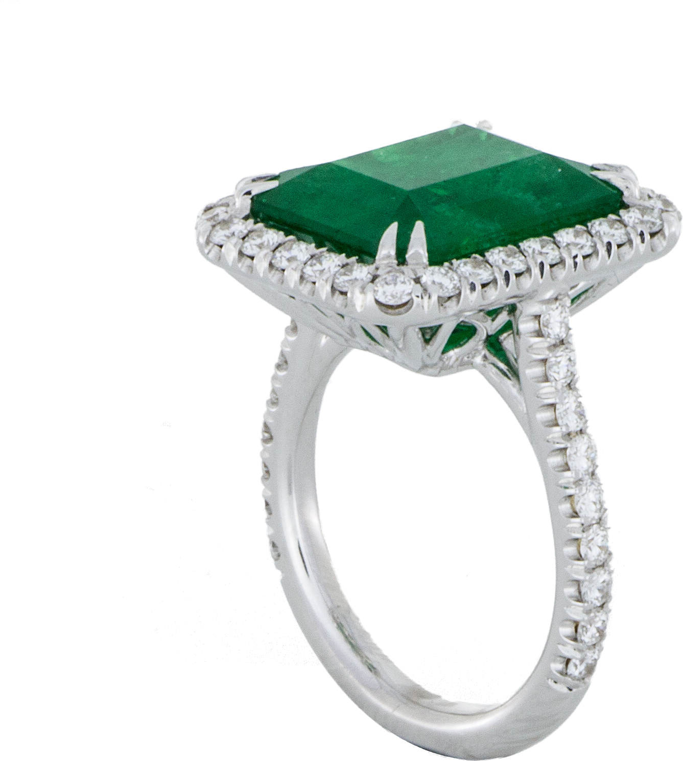 Emerald Diamond Halo Ring White Gold Sbg Los Angeles - Emerald Ring Png (1802x1802), Png Download