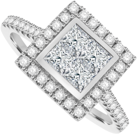 1 1/2 Ctw Princess Cut Multi Stone Diamond Engagement (650x650), Png Download
