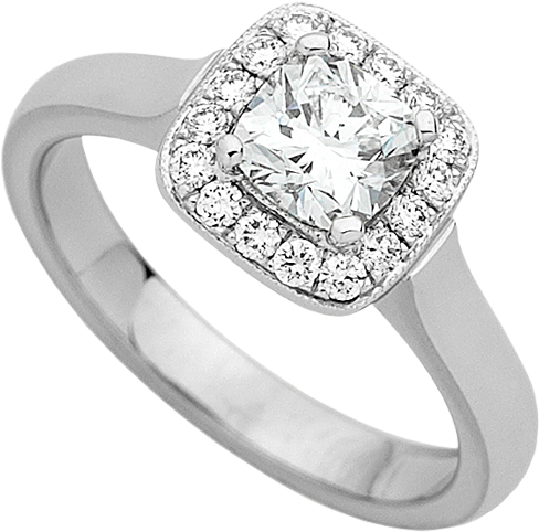 White Gold Halo Design Cushion Cut Diamond Ring C844 - Stone Ring Design Png (500x500), Png Download