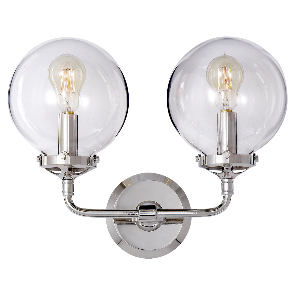 Bistro Double Light Curved Sconce In Polished Ni - Visual Comfort S2026pn-cg Ian K. Fowler Bistro 2 Light (1000x1000), Png Download