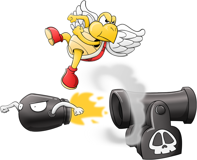 Parakoopa And Bullet Bill - Cartoon (676x550), Png Download