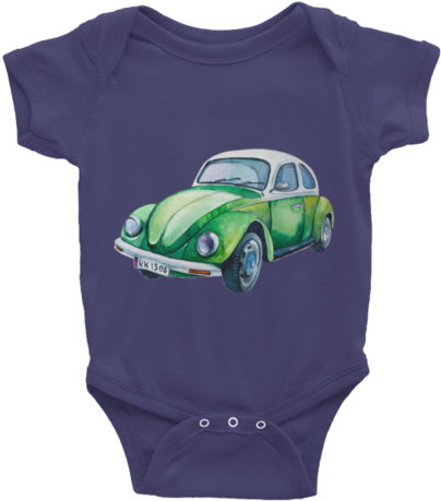 Watercolor Vintage Bug - Volkswagen Beetle (green Car) Womens Slim Fit T-shirt (480x480), Png Download