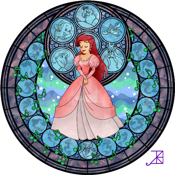 Ariel S Stained Glass Window By Akili Amethyst-d3j2gx8 - Beauty And The Beast Circle (720x720), Png Download