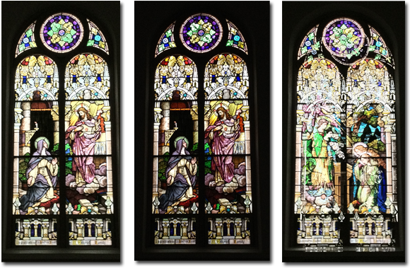 The Greek Cross Appears In Christ's Garments, Even - Stained Glass (610x400), Png Download
